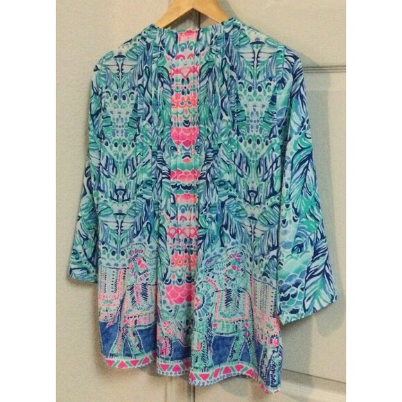 Lilly Pulitzer Hot Pink Blue Boho Top With Tassels XS - Picture 5 of 7